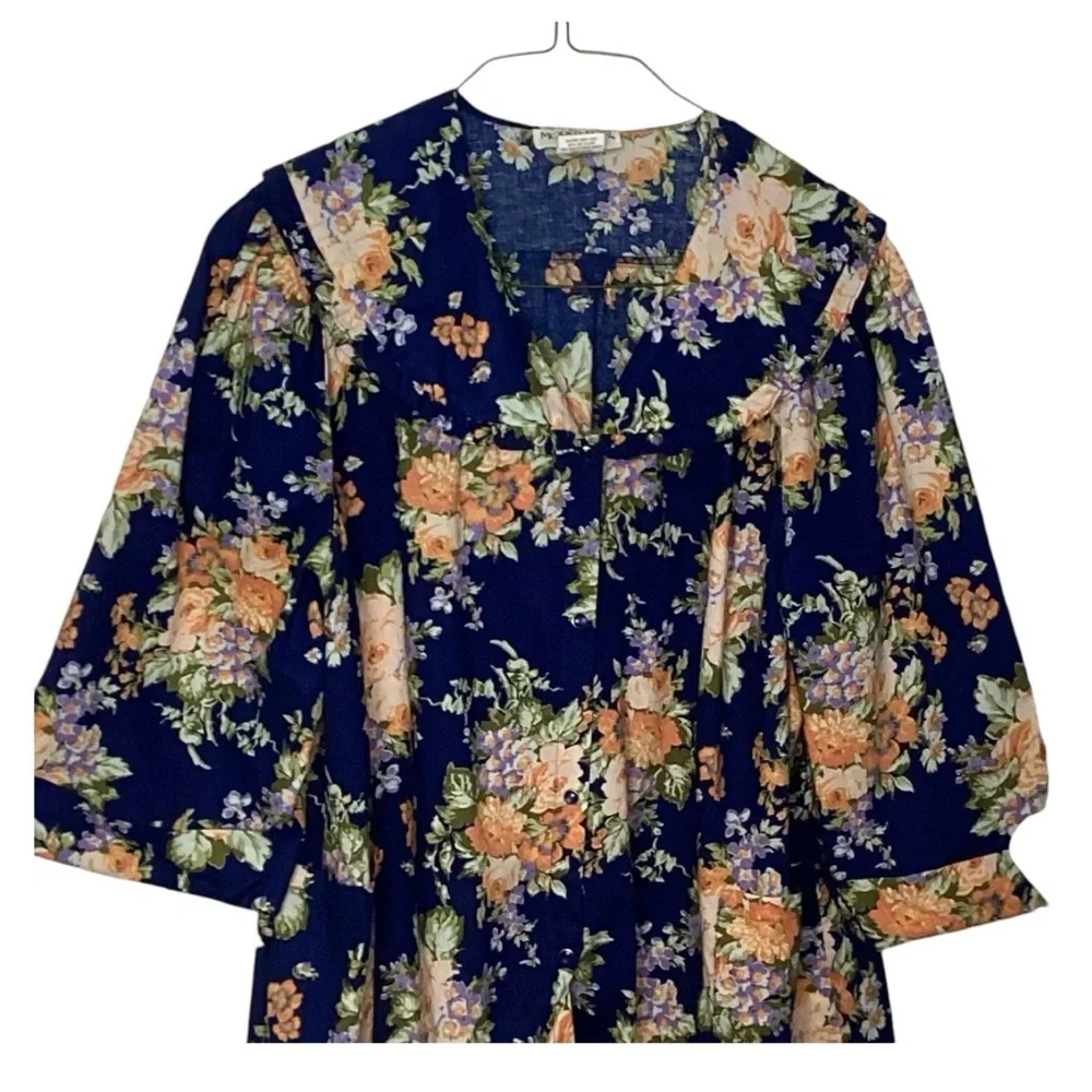 MODELS COAT House Dress Womens 3X Cotton Robe Muumuu Kaftan Pockets Pearl Snaps - Picture 2 of 10